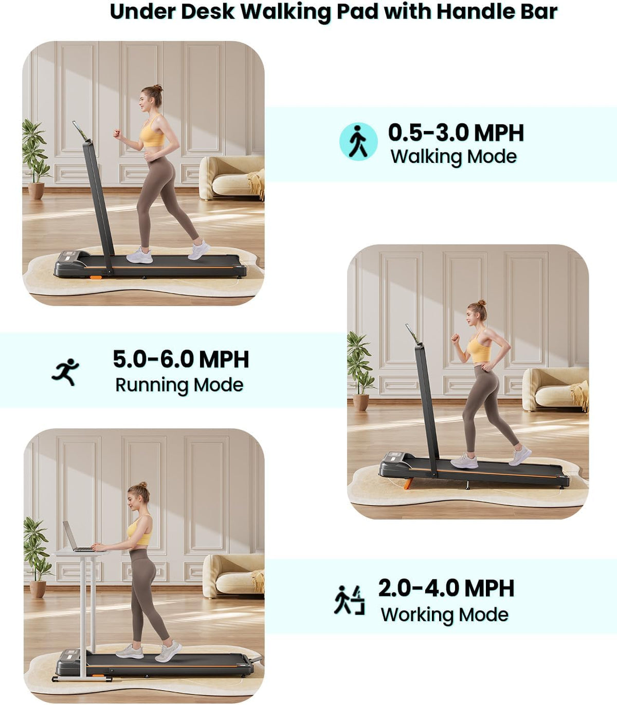 Abonow Walking Pad with Handle Bar - 2 in 1 Under Desk Treadmill