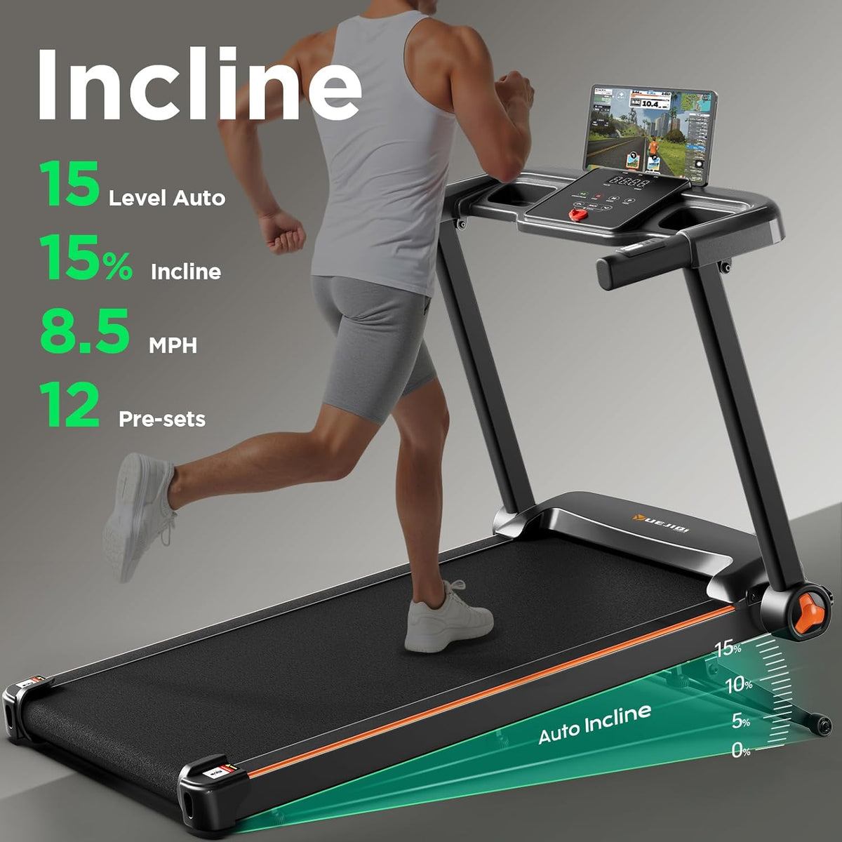 Abonow 3220S Treadmill for Home, Folding Treadmill with 15% Auto Incline, 3.5HP Quiet Brushless Motor, 8.5 MPH Speed, Bluetooth App, Pulse Monitor, 300 LBS Capacity