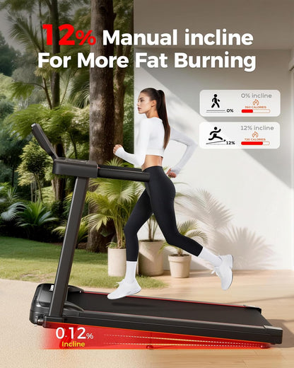 Abonow Foldable Treadmill for Home Small with 12% Incline