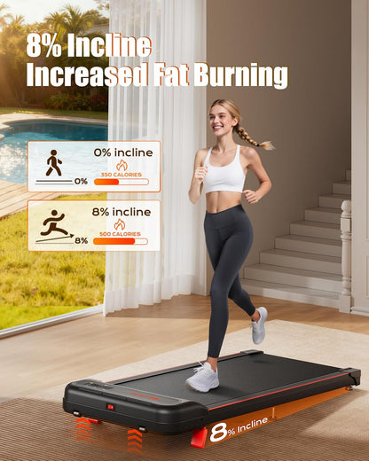 TREAFLOW Walking Pad with 8% Incline, Under Desk Treadmill, 4.0MPH