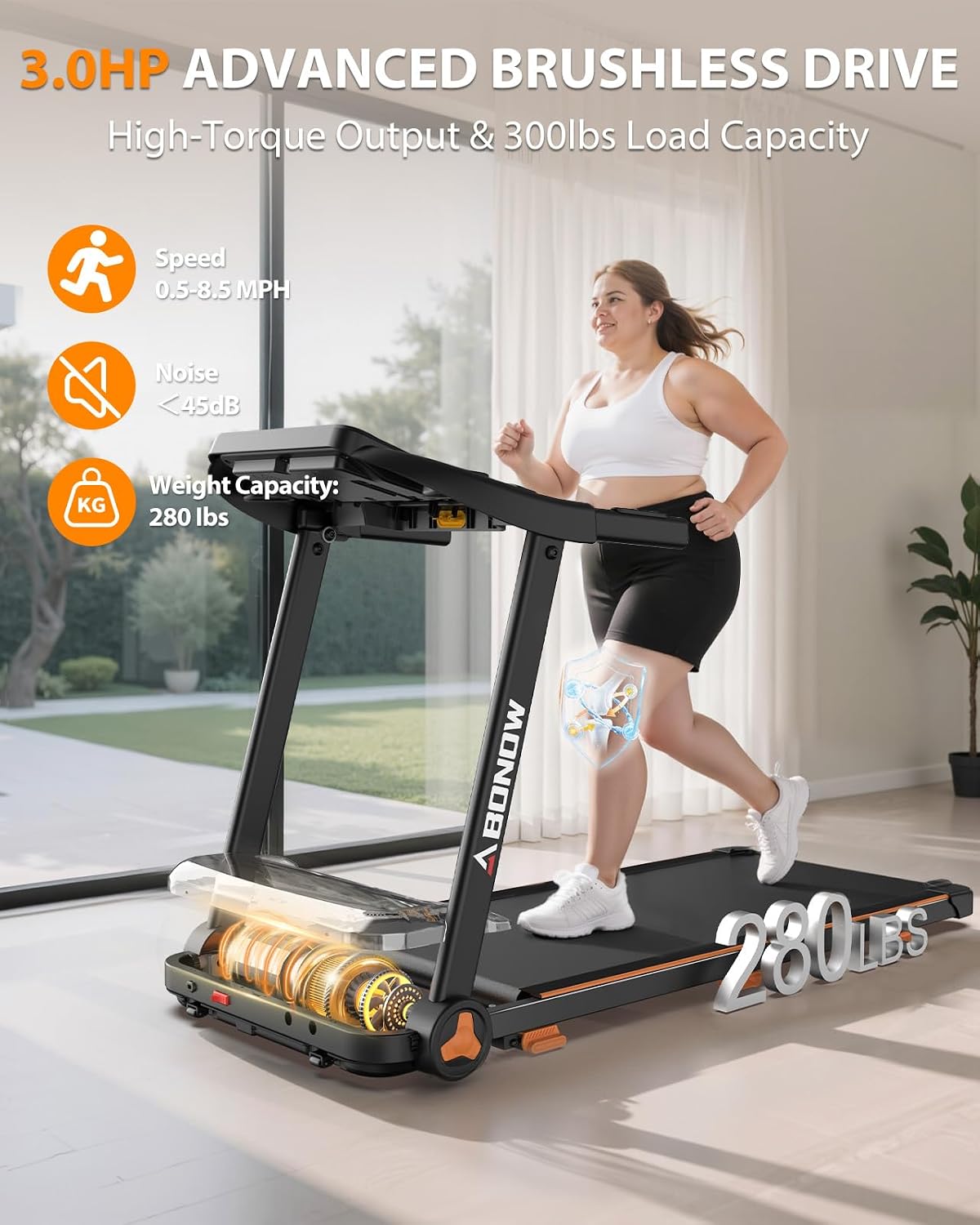 Abonow Foldable Treadmill for Home with Incline - 8.5MPH Max Speed