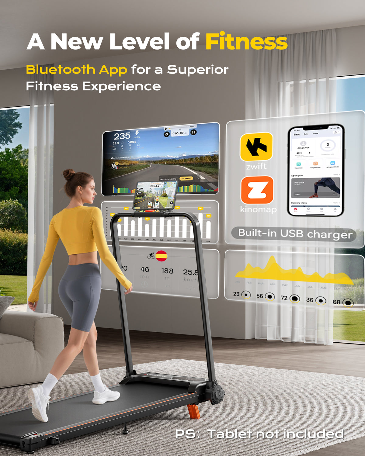 Abonow Walking Pad Treadmill with Handle Bar for Home Office